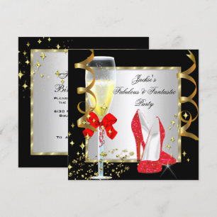 Convite Festa de Aniversário Feminina Vermelha Preta Prata