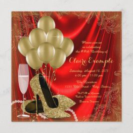 Convite Festa de Aniversário Feminina Vermelho e Dourado T