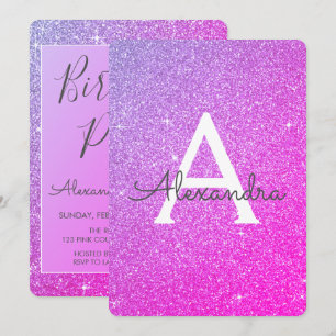 Convite Festa de aniversário feminino do brilho roxo