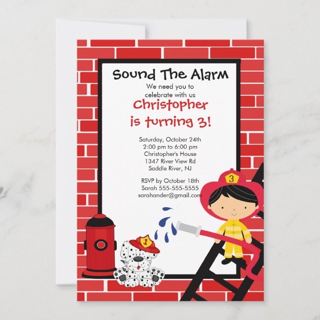 Convite Festa de aniversário Fireman Boy Firecaminhão (Frente)
