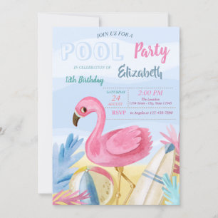 Convite Festa de Aniversário Flamingos na Piscina