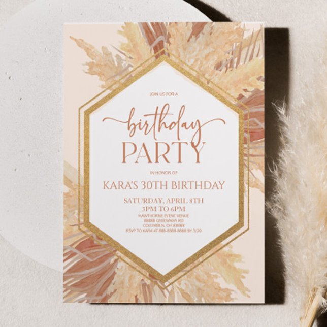 Convite Festa de aniversário Flor Boho Bohemian Rosa (Criador carregado)