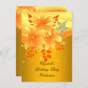 Convite Festa de aniversário Floral Amarelo Elegante Qualq