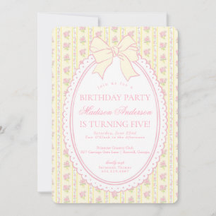 Convite Festa de Aniversário Floral Amarelo Pastel Vintage