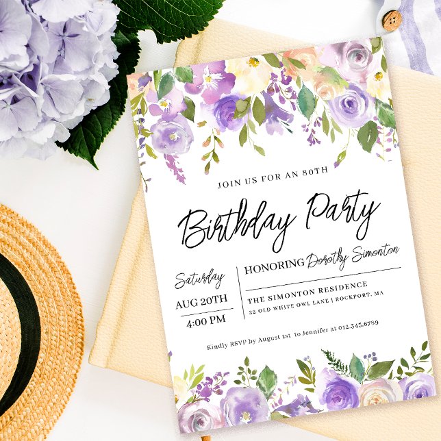 Convite Festa de aniversário Floral bonito (Matching party supplies and signs available. Message me for help to find them.)