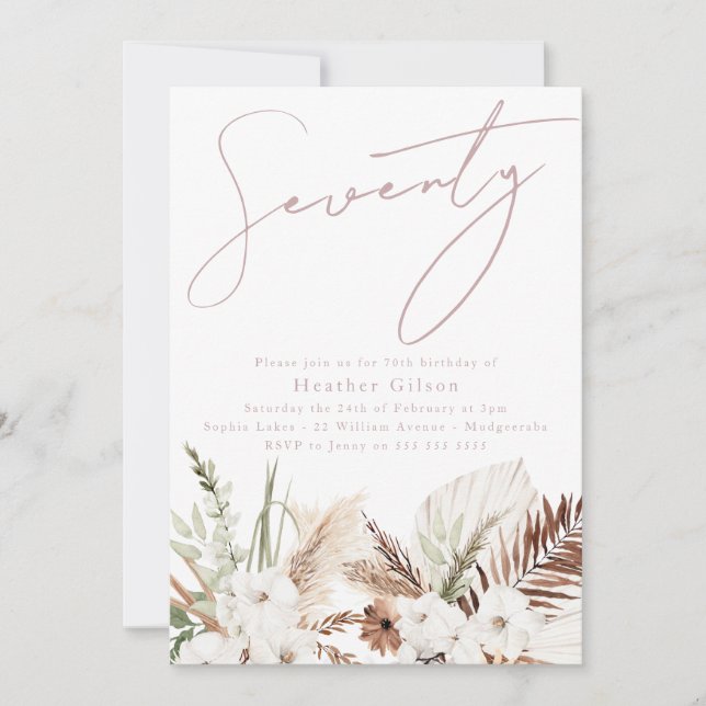 Convite Festa de aniversário Floral Branca Elegante da Boê (Frente)