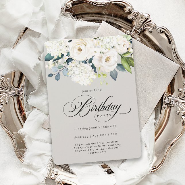 Convite Festa de aniversário Floral Branco Feminina (Criador carregado)