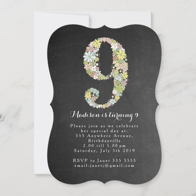 Convite Festa de aniversário floral das meninas do quadro (Frente)