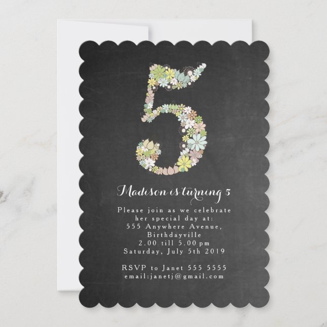 Convite Festa de aniversário floral das meninas do quadro (Frente)