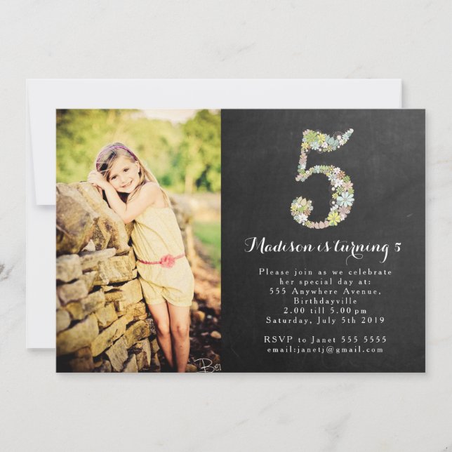 Convite Festa de aniversário floral das meninas do quadro (Frente)