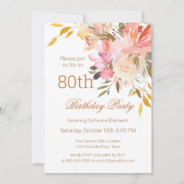 Convite Festa de aniversário Floral de 80 de Pessegueira D