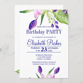 Convite Festa de aniversário floral de marinho rosa com pi