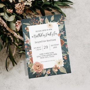 Convite FESTA DE ANIVERSÁRIO Floral de outono de Turquesa 