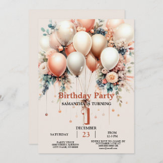 Convite Festa de aniversário Floral de Pêssego Branco Colo