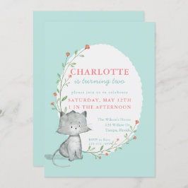 Convite Festa de aniversário Floral de Teal Kitten