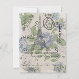 Convite festa de aniversário floral de torre eiffel de Pa