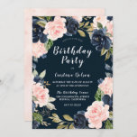 Convite Festa de aniversário Floral do Marinho Blush Todos<br><div class="desc">Convite de aniversário Floral do Marinho Blush Todos os Anos Ver itens correspondentes em Niche e Nest Store</div>