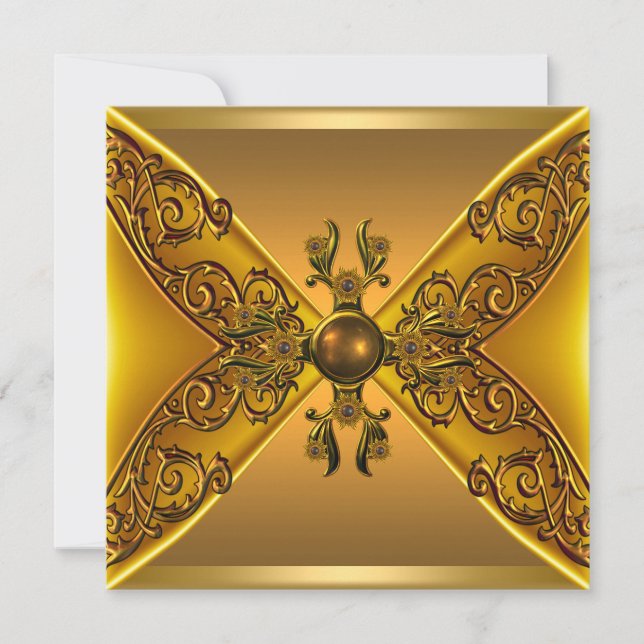 Convite Festa de aniversário Floral Dourada Jewel 50th (Frente)