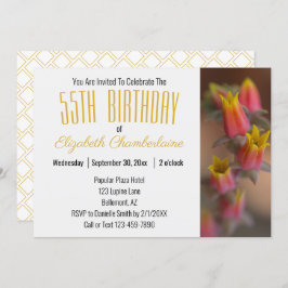 Convite Festa de aniversário Floral Dourada Laranja Sucule
