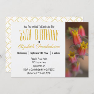 Convite Festa de aniversário Floral Dourada Laranja Sucule