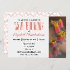 Convite Festa de aniversário Floral Dourada Laranja Sucule