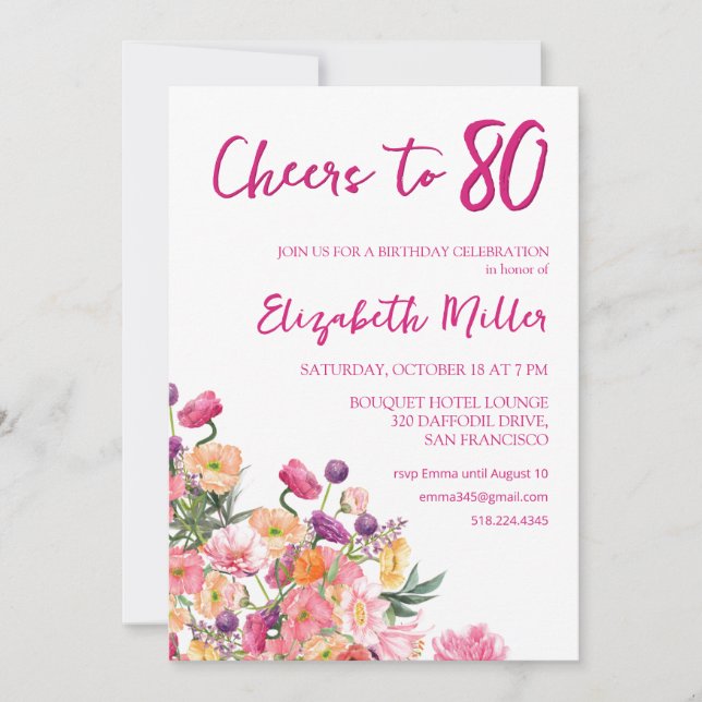 Convite Festa de aniversário Floral Elegante (Frente)