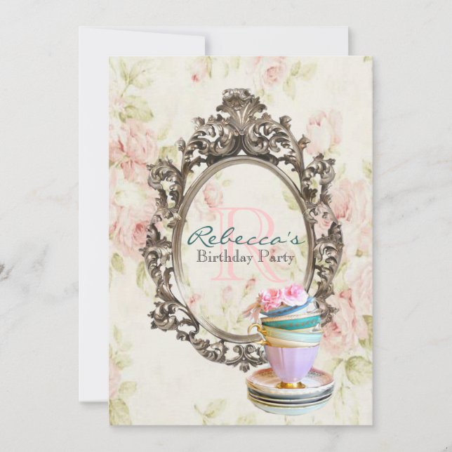 Convite festa de aniversário floral inglesa elegante do (Frente)