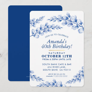 Convite FESTA DE ANIVERSÁRIO FLORAL INVITE bonito azul de 