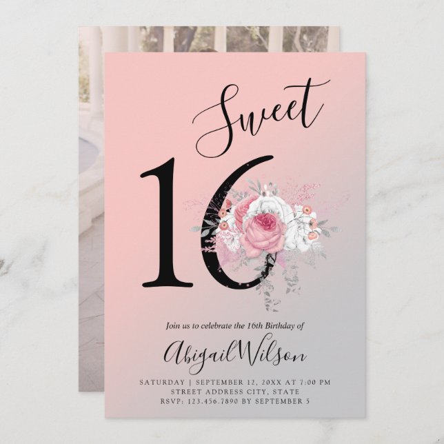 Convite festa de aniversário floral moderna (Frente/Verso)