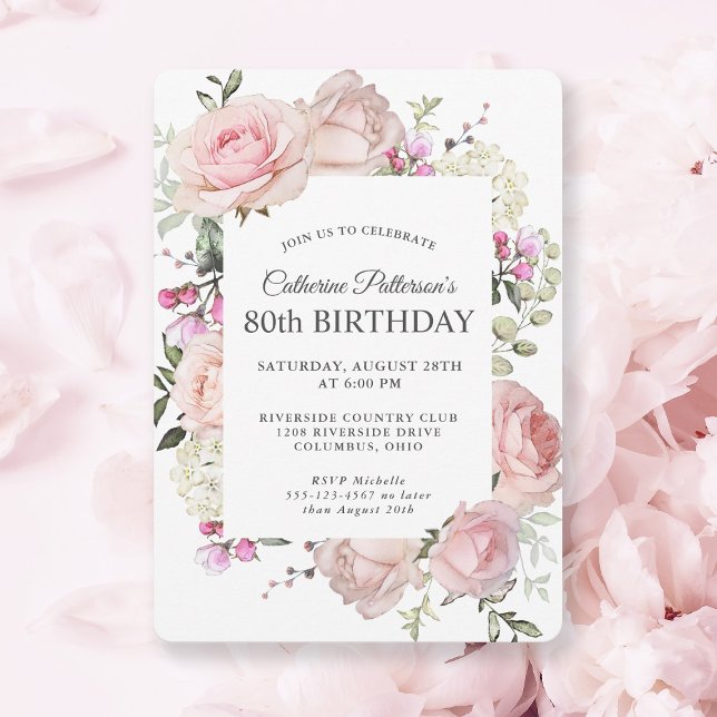 Convite Festa de aniversário Floral Rosa de Jardim de Verã (This invitation is available as a digital download or printed invitation!)