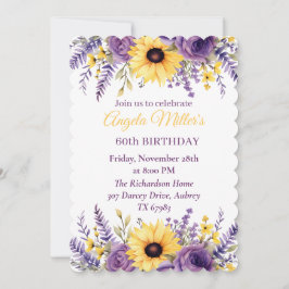 Convite Festa de aniversário floral roxa 60ª