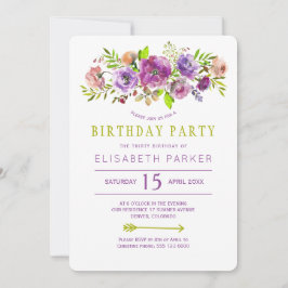 Convite Festa de aniversário floral russa violeta