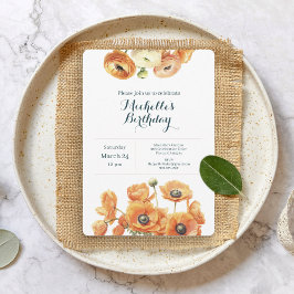 Convite Festa de aniversário Floral Russo Laranja Branco