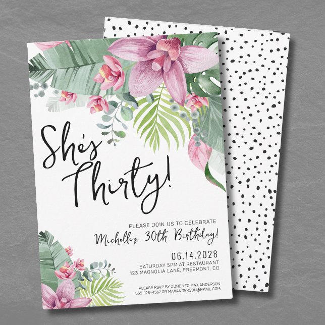 Convite Festa de Aniversário Floral Tropical (Thirty Tropical Floral 30th Birthday Invitation )