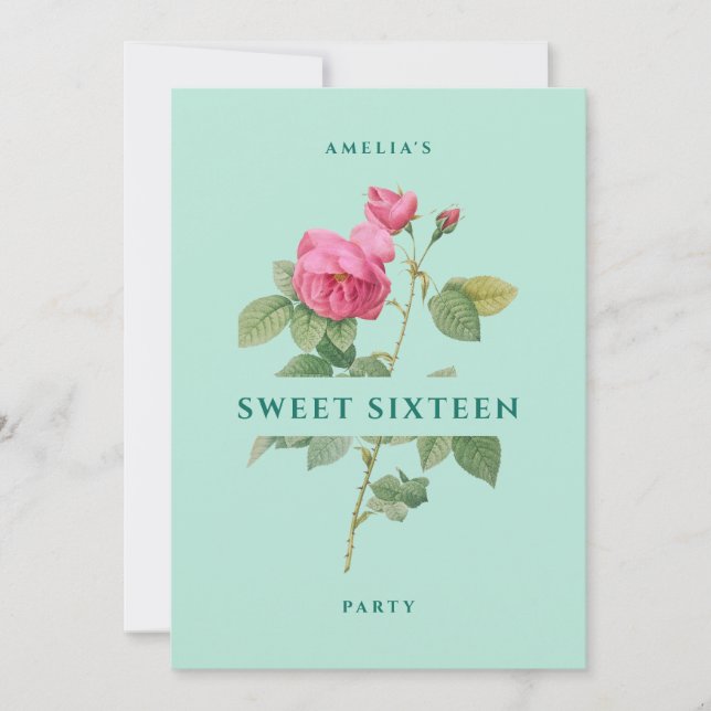 Convite Festa de aniversário Floral Verde De Dezesseis Min (Frente)
