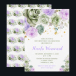 Convite Festa de aniversário Floral Verde e Roxo<br><div class="desc">Belo convite de aniversário com arranjos florais verdes e roxos. Perfeito para uma festa de aniversário. As palavras podem ser alteradas para se adequarem aos seus próprios detalhes ou requisitos</div>