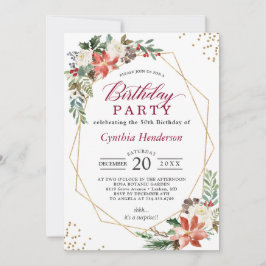 Convite Festa de aniversário Floral Vermelha Ivory Poinset