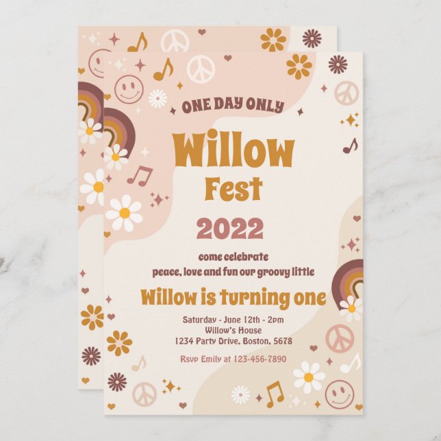 Convite Festa de aniversário FloralFest Hippie do Festival (Frente/Verso)