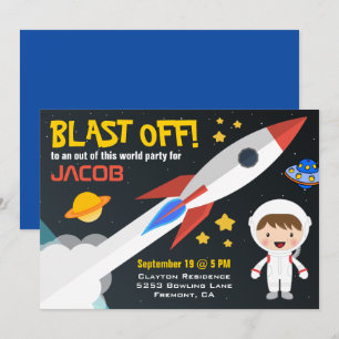 Convite Festa de Aniversário Foguete Espacial para Meninos