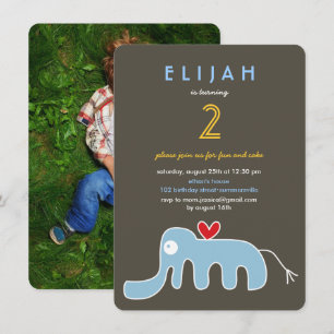 Convite Festa de Aniversário Foto de Elefante de Desenho A