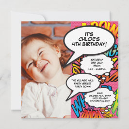 Convite Festa de Aniversário Foto Divertida Moderno Rosa Q