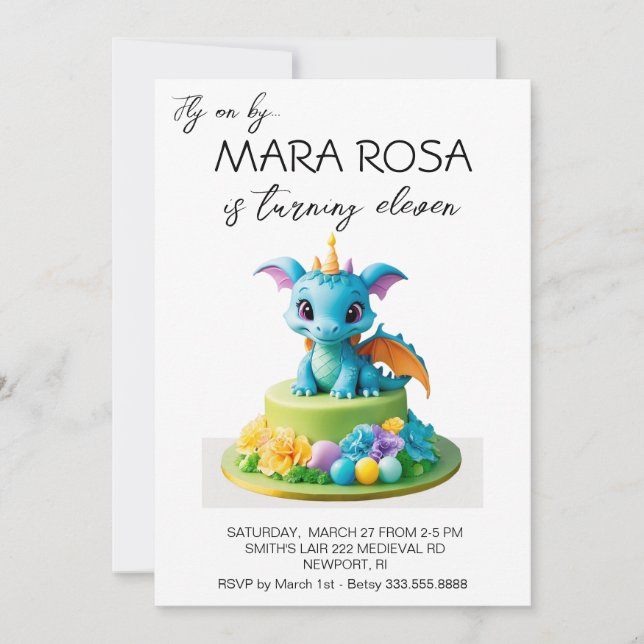 Convite *~* Festa de aniversário Foto do Bolo de Dragão Do (Frente)