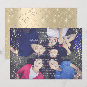 Convite Festa de Aniversário Foto Família Sépia Ouro Confe