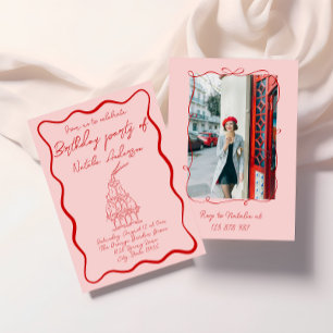 Convite Festa de aniversário fotográfica 70s, cor-de-rosa