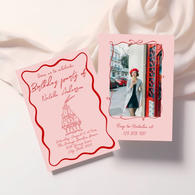 Convite Festa de aniversário fotográfica 70s, cor-de-rosa  (Criador carregado)