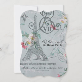 Convite festa de aniversário francesa de Paris da torre
