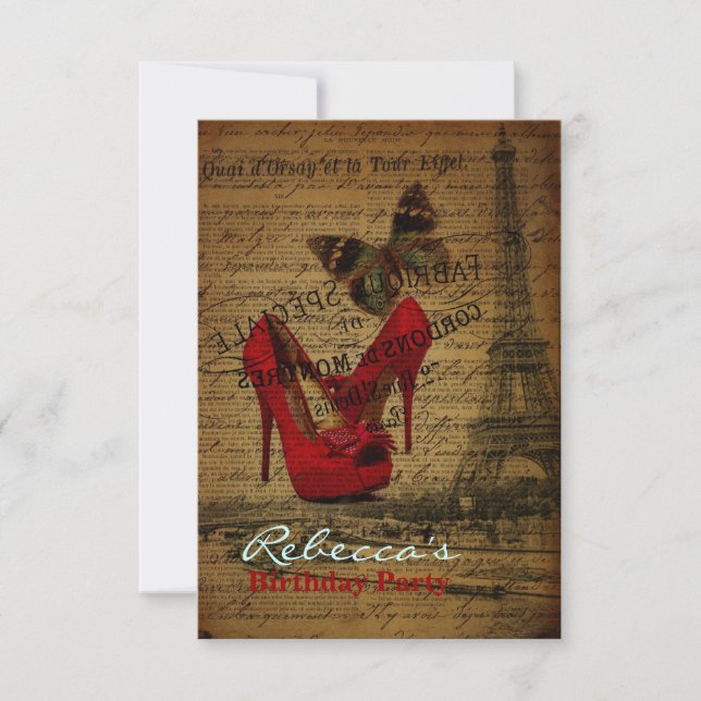 Convite festa de aniversário francesa elegante do vintage (Frente)