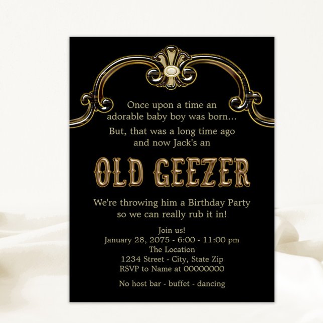 Convite Festa de aniversário Geezer Antiga (Man's funny old geezer birthday party invitation. Simply add your event details to this fun design.)
