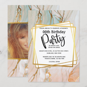 Convite festa de aniversário geométrica de ouro de pêss