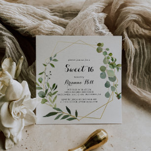 Convite Festa de aniversário Geométrica Dourada Tropical